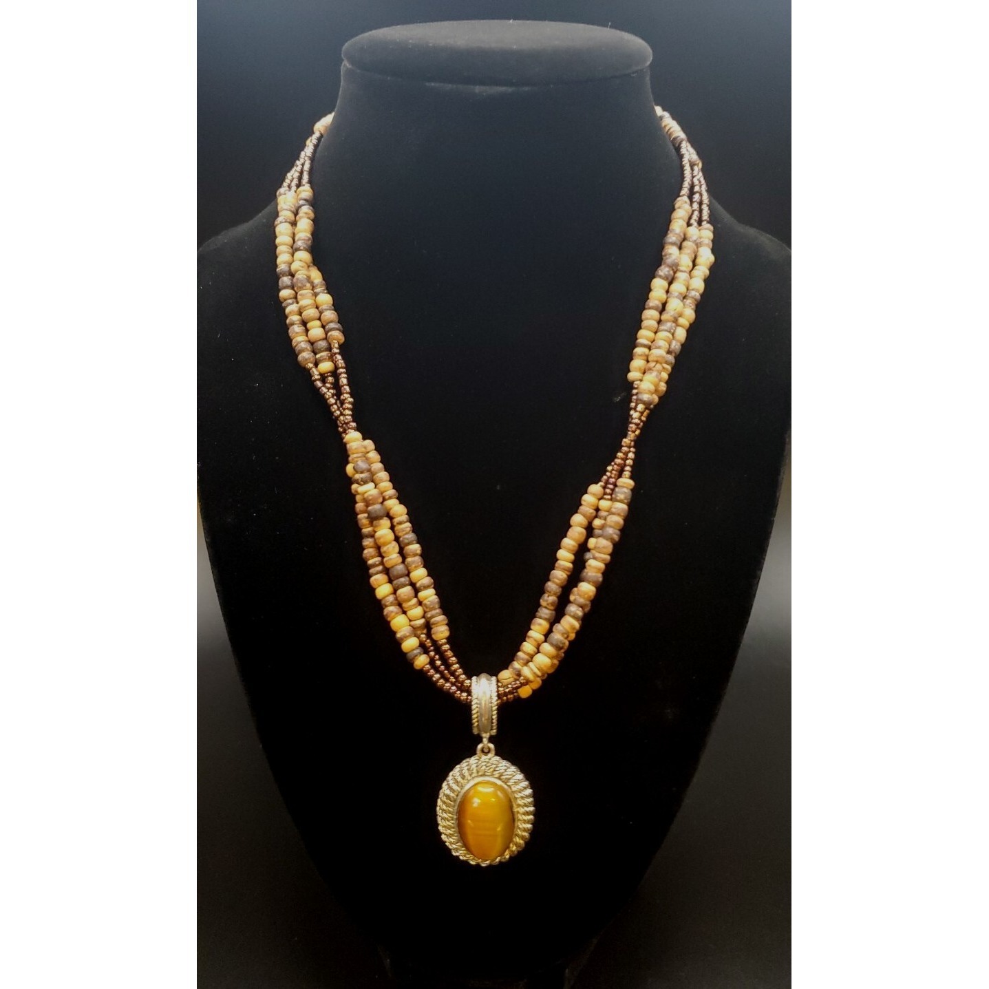 Vintage Avon Tiger Eye Necklace. Multi-Strand Natural & Copper Glass Beads